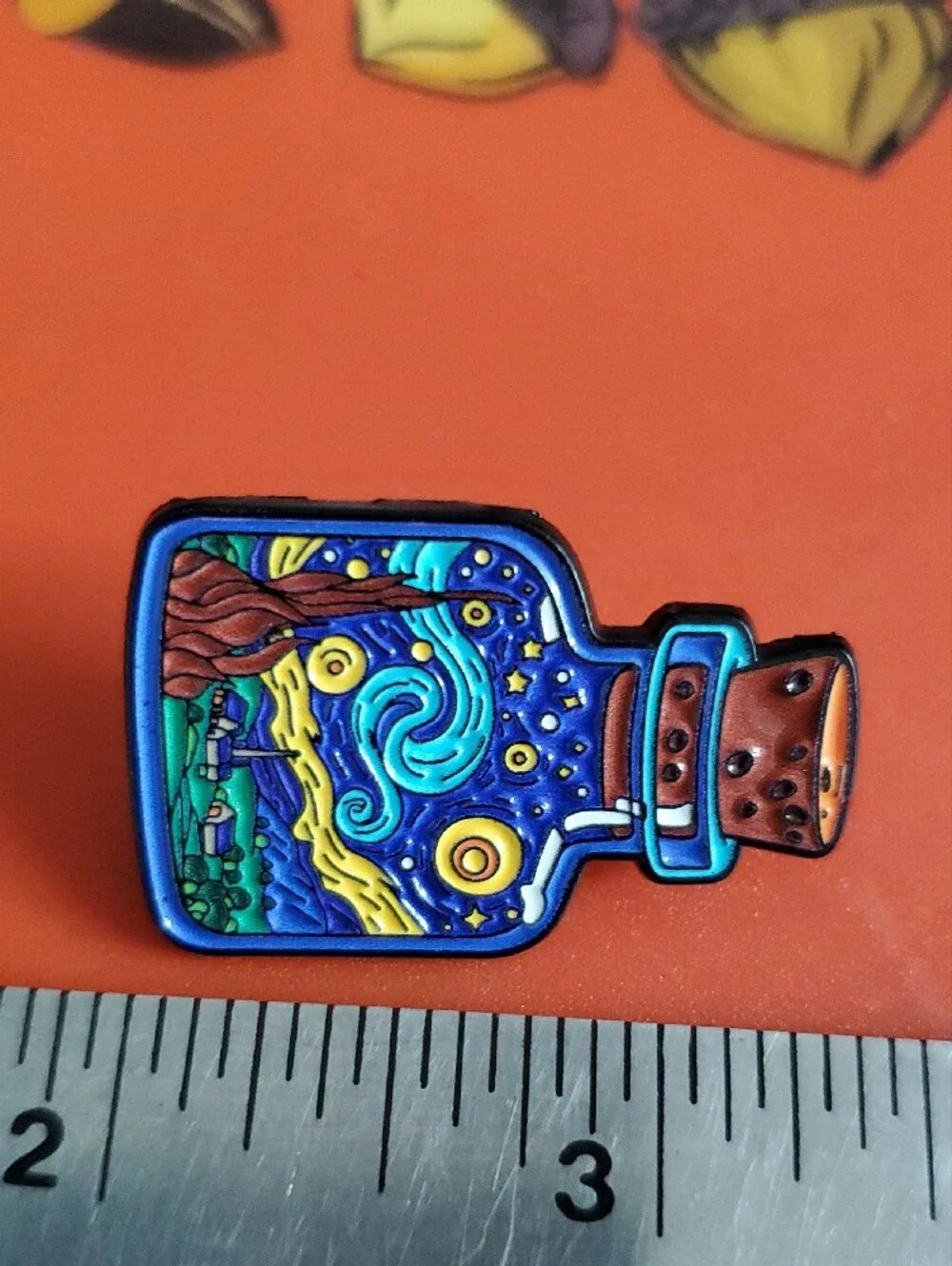 Artistic Starry Night Bottle Enamel Pin - Blue & Brown